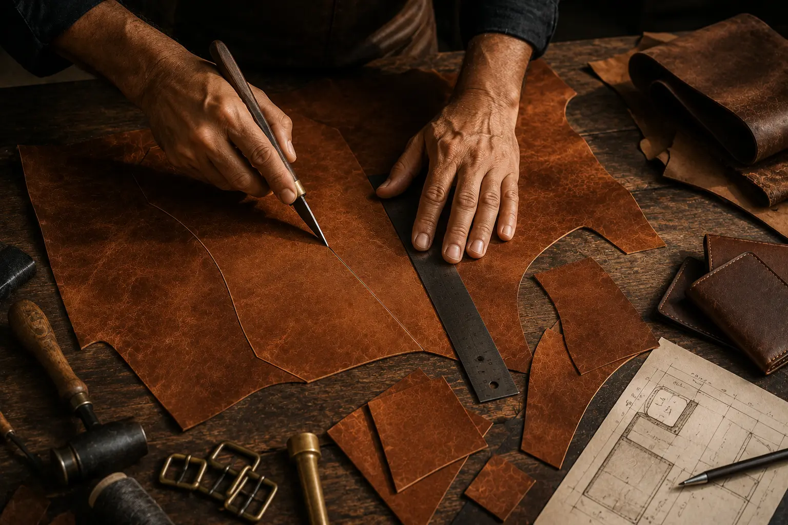 Leather being cut — craft and material at work