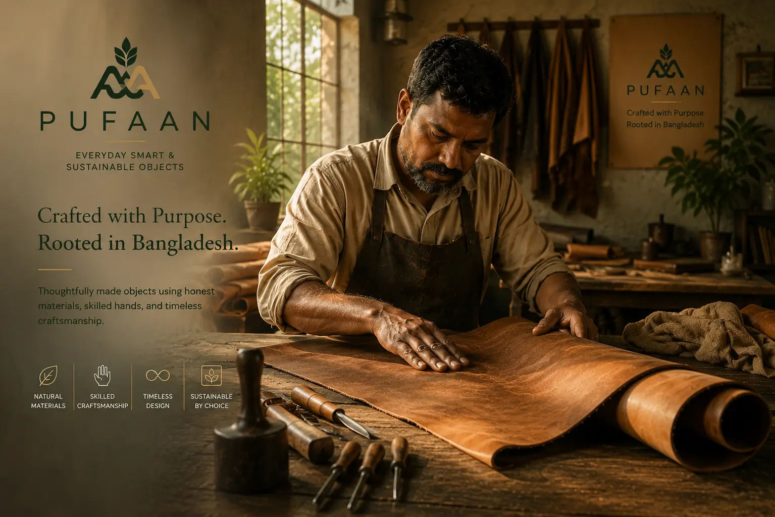 Photography representing Bangladesh leather craftsmanship and tannery work